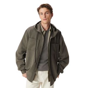 <b>Men</b> Olive Green Hooded <b>Shirt</b> Jacket Button Up Long Sleeve Oversized Casual <b>Utility</b> Shacket with Pockets Streetwear Custom - Product Image 2