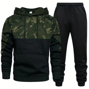 Ensemble sweat à capuche et pantalon de survêtement côtelé pour homme, imprimé camouflage, tissu polaire hiver 380g, tie-dye, séchage rapide, polyester/coton - Product Image 1