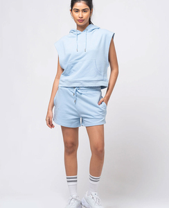 Survêtements noirs pour femmes, 100% coton, écologiques, imprimés, à blocs de couleur sur le devant, à épaules tombantes, coupe décontractée, deux pièces, à capuche, respirants - Product Image 6