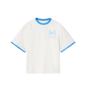 Men's <b>White</b> <b>T</b>-<b>Shirt</b> Short Sleeve O-Neck Regular Fit Contrast Blue Trim Casual Knitted Printed Design Eco-Friendly 100% Cotton - Product Image 2