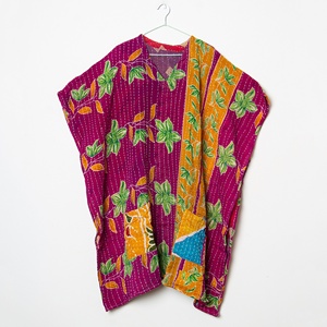 Most Selling Indian Handmade 100% Cotton Vintage Kantha Quilted <b>Kaftan</b> for Women Midi Length Dress - Product Image 1