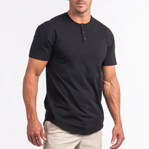 T-shirt ajusté pour homme en coton tricoté respirant anti-boulochage, sérigraphié, uni, écologique, style streetwear, Henley à col ras du cou - Product Image 2