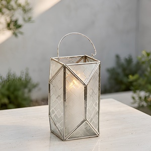 Hot Selling Silver Metal Framed Designer Glass <b>Hurricane</b> Candle Holder for Home and Events Decorations - Product Image 1