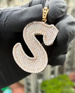 3.00 Ct Round Cut Moissanite <b>Initial</b> S Letter <b>Pendant</b> Sterling <b>Silver</b> 14K Yellow Gold Plated Women's Gift - Product Image 5