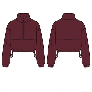 Wine <b>Burgundy</b> Two Piece Activewear Set <b>Women's</b> Crop <b>Jacket</b> Shorts Custom - Product Image 2