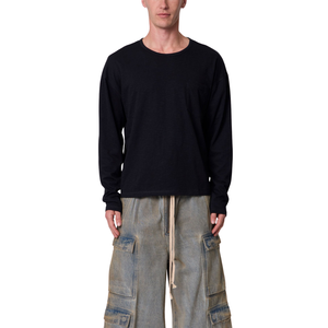 Men O Neck <b>Long</b> Sleeve <b>T</b> <b>Shirt</b> Chest Patch Pocket Loose Fit Plain Casual Streetwear Wholesale Custom OEM Cotton Jersey Tee <b>Shirt</b> - Product Image 1