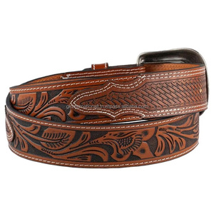 Ceinture en cuir pleine fleur faite à la main, embossée style Western, pour homme et femme, idéale pour le style cowboy et cowgirl - Product Image 1