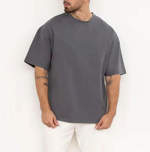 T-shirt en coton uni surdimensionné pour homme, manches courtes, col rond, design décontracté, longueur normale, coupe en tricot toile, ROLEIN - Product Image 1