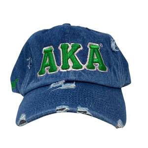 AKA หมวกยีนส์ หมวกเบสบอลผ้าเดนิมปักตัวอักษรสีเขียว หมวกเบสบอลผ้าฝ้ายปรับได้ แฟชั่นลำลอง สไตล์วินเทจ - Product Image 1