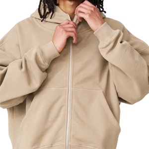 Sweats à capuche pour homme personnalisés, lourds, à fermeture éclair intégrale, surdimensionnés, épaules tombantes, 100% coton, chauds, durables, pour l'hiver, superposition, teinture unie - Product Image 5