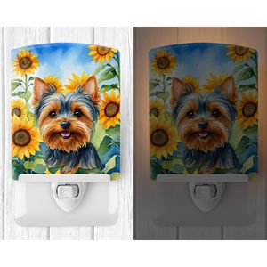 Luz nocturna de cerámica de girasoles Yorkshire Terrier con certificación UL compacta nueva 6x4x3 Multicolor para dormitorio, baño, pasillo, cocina - Product Image 2