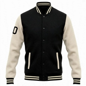 Custom Varsity Jacket Wool Body With Leather Sleeves Black And <b>White</b> Letterman Jacket Snap Button High School Outerwear - Product Image 1