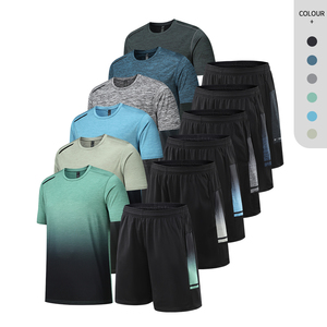 Ensemble de sport d'été pour homme, dégradé, respirant, 2 pièces : chemise à manches courtes et short de survêtement - Product Image 4