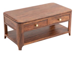 Modern Solid Wood <b>Coffee</b> <b>Table</b> with 2 Drawers | Rounded Edge Center <b>Table</b> | Center <b>Table</b> with Open Bottom Shelf - Product Image 4