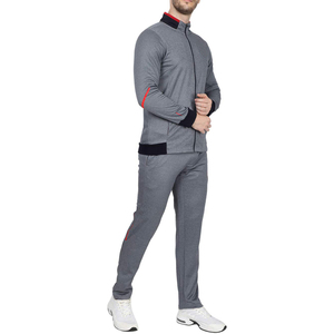 Ensemble de survêtement gris pour homme, fermeture éclair intégrale, couleur unie, design sportif, col montant, manches longues, respirant, en polyester, pour l'automne - Product Image 2