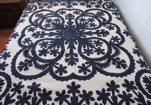 <b>Indian</b> Handmade Dark Blue And White Color Embroidered 100% Cotton Hawaiian <b>Quilts</b> For Home, Hotel And Functions Bedding Decor - Product Image 4