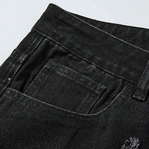 Pantalones Cortos de Mezclilla Vintage para Hombre, Estilo Urbano de Verano, Jorts Personalizados, Holgados, Desgastados, de Algodón Oscuro Lavado, Decorados con Bordados, Jeans Claros - Product Image 3