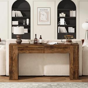 Mesa Consola Rústica de Nogal con Dos Cajones, Mueble Moderno para Entrada Estilo Granja, Mesa Larga para Sofá - Product Image 3