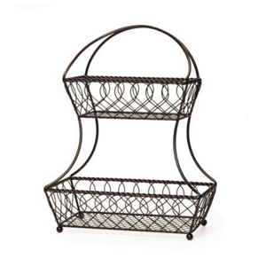 Double Tier Metal Storage <b>Basket</b> Rectangular Black Wire Rack for Kitchen Sundries Industrial Style <b>Stackable</b> Storage <b>Basket</b> - Product Image 2