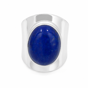 Anillo de Lapislázuli Natural, Chapado en Oro Amarillo y Rosa, Plata 925, Banda Ancha, Hecho a Mano, Gema Ovalada, Joyería Unisex para Ella - Product Image 1