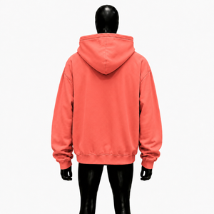 Custom Coral Pink Oversized Hoodie <b>Men</b> Streetwear <b>Pullover</b> With Curved Seam Design Drop Shoulder Casual Fashion Hooded Sweats - Product Image 2