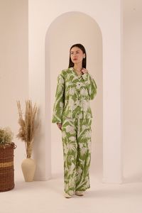 Ensemble de pyjama pour femmes en coton 100% imprimé paon et jardin, doux et respirant, vêtements de nuit pour femmes, vêtements de détente, été, printemps - Product Image 3