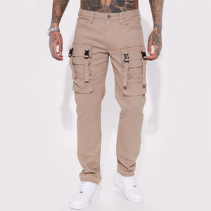 Pantalon cargo pour homme tendance, couleur unie, avec plusieurs poches, taille élastique, style décontracté, en toile respirante, pour le printemps - Product Image 4
