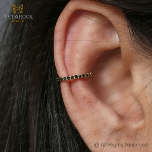 Manchette d'oreille en or jaune 14 carats avec diamant noir naturel, design de créateur, unisexe, bijoux fins, manchette d'oreille sans perçage - Product Image 4