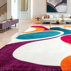 Hand <b>Tufted</b> Multicolor Abstract Flow Wool <b>Rug</b>, Modern Geometric Area Carpet for Living Room Bedroom Home Decor Wholesale - Product Image 3