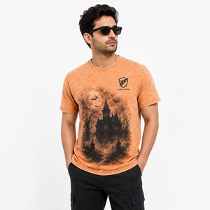 T-shirt en toile délavée 100 % coton à manches courtes pour homme, coupe classique, imprimé numérique, uni, respirant, style streetwear - Product Image 1