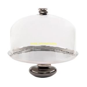Torta rotonda in acciaio inox con copertura a cupola in vetro affumicato moderna Base piedistallo torte dolci e Dessert espositore - Product Image 1
