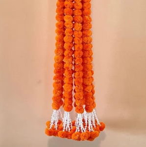 Guirlande de fleurs traditionnelle orange, jaune et rouge, décoration suspendue pour la maison, pour Diwali, salon intérieur, 100% faite à la main en fibres végétales - Product Image 2