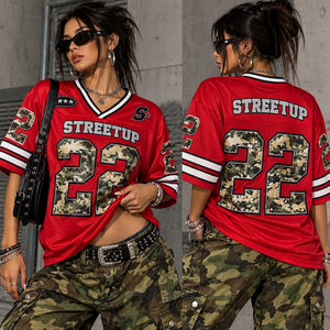 Custom Women Camouflage Number 23 Athletic Style <b>Shirt</b> OEM Mesh Streetwear Manufacturer V-Neck <b>T</b>-<b>shirt</b> American Football Jersey - Product Image 1