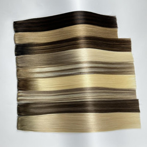 Extensiones de Cabello Virgen Ruso, Extensiones de Cabello Natural, 24 Pulgadas, Trama Plana, Balayage, Punta en U, Cosido, para Ombre Microlocs, Cabello Humano Ondulado Natural - Product Image 1