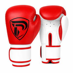 Guantes de Boxeo Profesionales Portátiles Rojos y Blancos Dumela International, Cuero Genuino, Empaque Personalizado, Alta Calidad, Verticales - Product Image 1