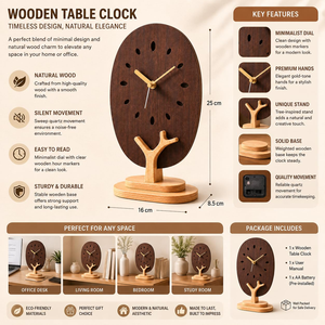 Reloj de Escritorio de Madera de 25 cm, Color Nogal Oscuro, Movimiento de Cuarzo Silencioso, Elegante Reloj de Escritorio de Madera, Decoración Moderna para el Hogar y la Oficina - Product Image 3