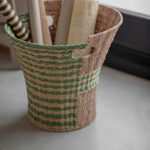 Vintage Paper Rope Storage <b>Basket</b> Handwoven <b>Wicker</b> Storage Bin Tall Floor <b>Basket</b> Entryway Paper Holder Home Organizer - Product Image 5