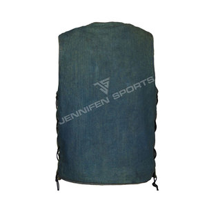 Gilet en denim 100 % pour homme, délavé à l'acide, col en V, style décontracté avec fermeture boutonnée et laçage latéral, pour l'extérieur, saison automne - Product Image 4