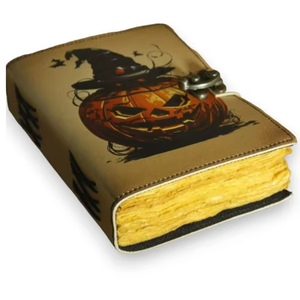 Halloween Pumpkin A5 Leather Journal Rustic Lock Handmade Spell <b>Book</b> Cute 7x5 Inch Grimoire <b>Shadows</b> Hardcover Gift - Product Image 1