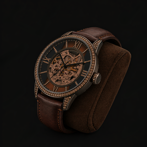 Brown Leather Skeleton Watch Diamond Bezel Luxury <b>Automatic</b> <b>Wristwatch</b> Open Heart Mechanical Timepiece Premium Fashion Accessory - Product Image 1