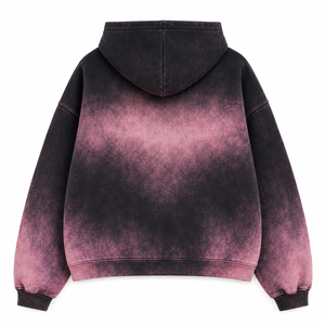 Custom Black and Dusty <b>Pink</b> Acid-Wash Oversized Cropped Pullover <b>Hoodie</b> with Rivet Pocket 100% Cotton Winter - Product Image 2