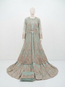 Women's Grey Embroidered Lehenga Set with <b>Jacket</b> & Dupatta Traditional Indian Pakistani <b>Wedding</b> Outfit by WS INTERNATIONAL - Product Image 2