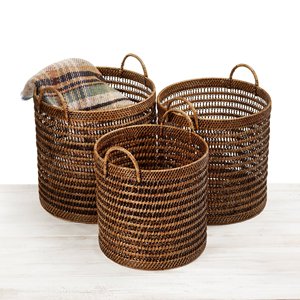 Open <b>weaving</b> round rattan <b>basket</b> set best quality natural fiber <b>baskets</b> to organize blanket laundry - Product Image 4