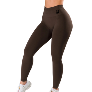 Legging de sport marron foncé pour femme, taille haute, sans couture, compression, fitness, yoga, entraînement, course à pied, anti-transpiration, extensible, athlétique - Product Image 3
