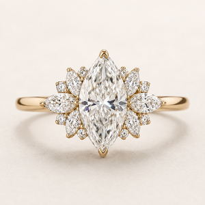 Bague de fiançailles en diamant de laboratoire taille marquise, or rose, halo floral, bijoux fins pour femme - Product Image 1