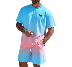 Ensembles de vêtements pour hommes de luxe, ensembles de 2 pièces, t-shirts à motifs tropicaux et shorts, tenues de vacances à la plage - Product Image 2