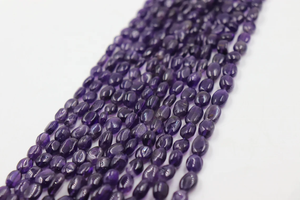 Perles d'améthyste naturelle de forme ovale lisse de 5*7MM pour la fabrication de bijoux-Brins d'améthyste - Product Image 3