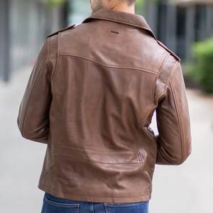 แจ็คเก็ตหนังสีน้ำตาลขายดีสำหรับผู้ชาย สไตล์วินเทจ แจ็คเก็ตสตรีทแวร์คุณภาพสูง แจ็คเก็ตฤดูหนาวสุดคลาสสิค พร้อมปักโลโก้ตามสั่ง - Product Image 3