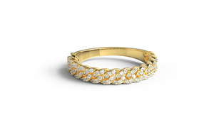 Bague de luxe en or 18 carats, style maille cubaine, entièrement pavée de diamants ronds, bague de mariage glacée, demi-éternité, bague statement pour femme - Product Image 1