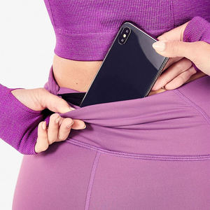 Leggings violets unis taille haute longueur intégrale, extensibles, tricotés, sportifs, pour femmes, toutes saisons - Product Image 3